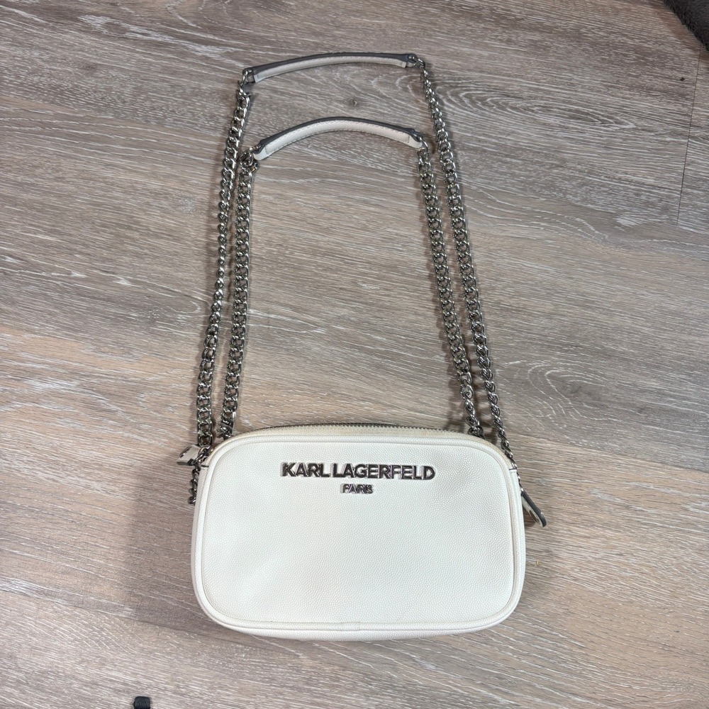 Karl Lagerfeld Womens Faux Leather Camera Bag Crossbody Chic Small White Bride - Picture 10 of 12